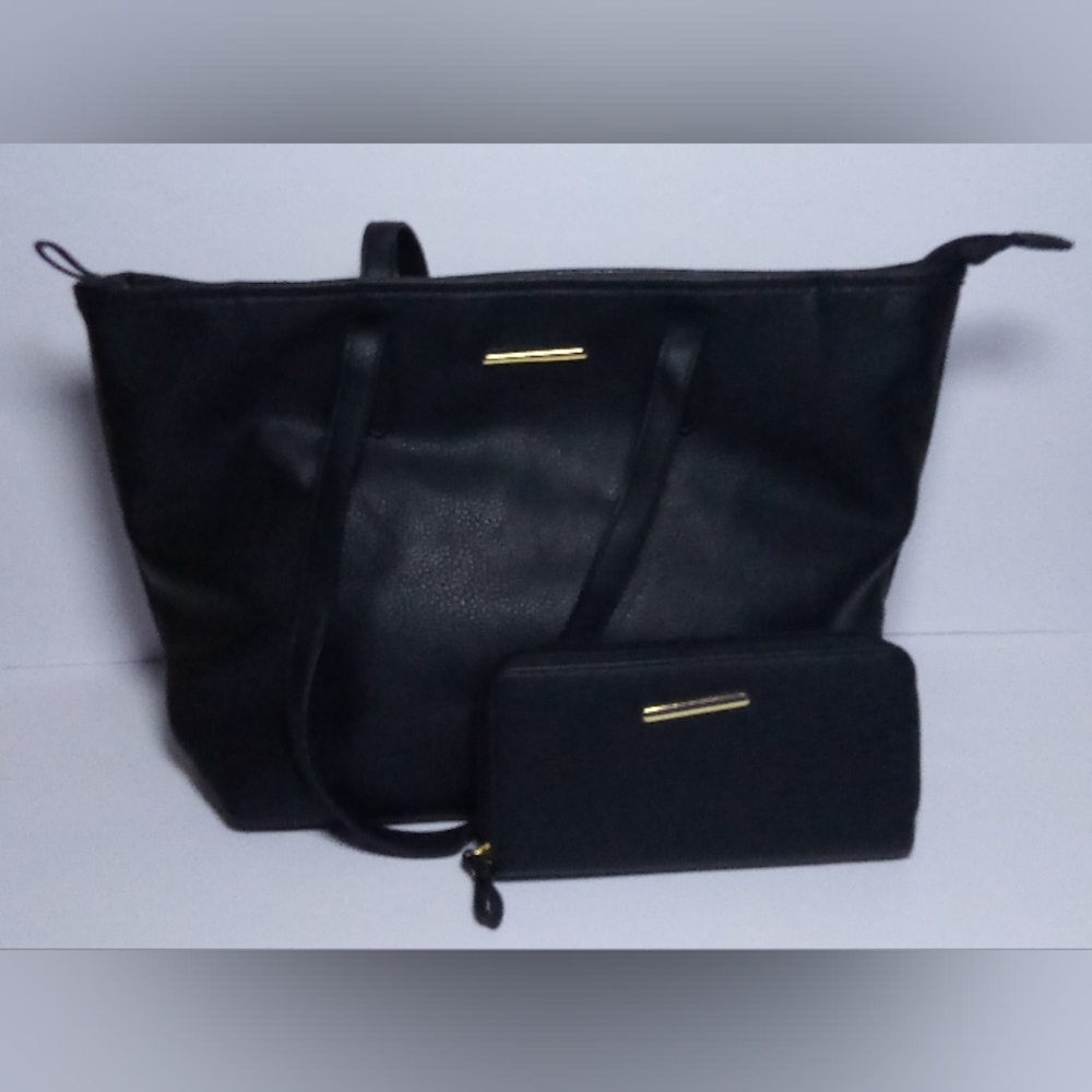 Black leather bag set